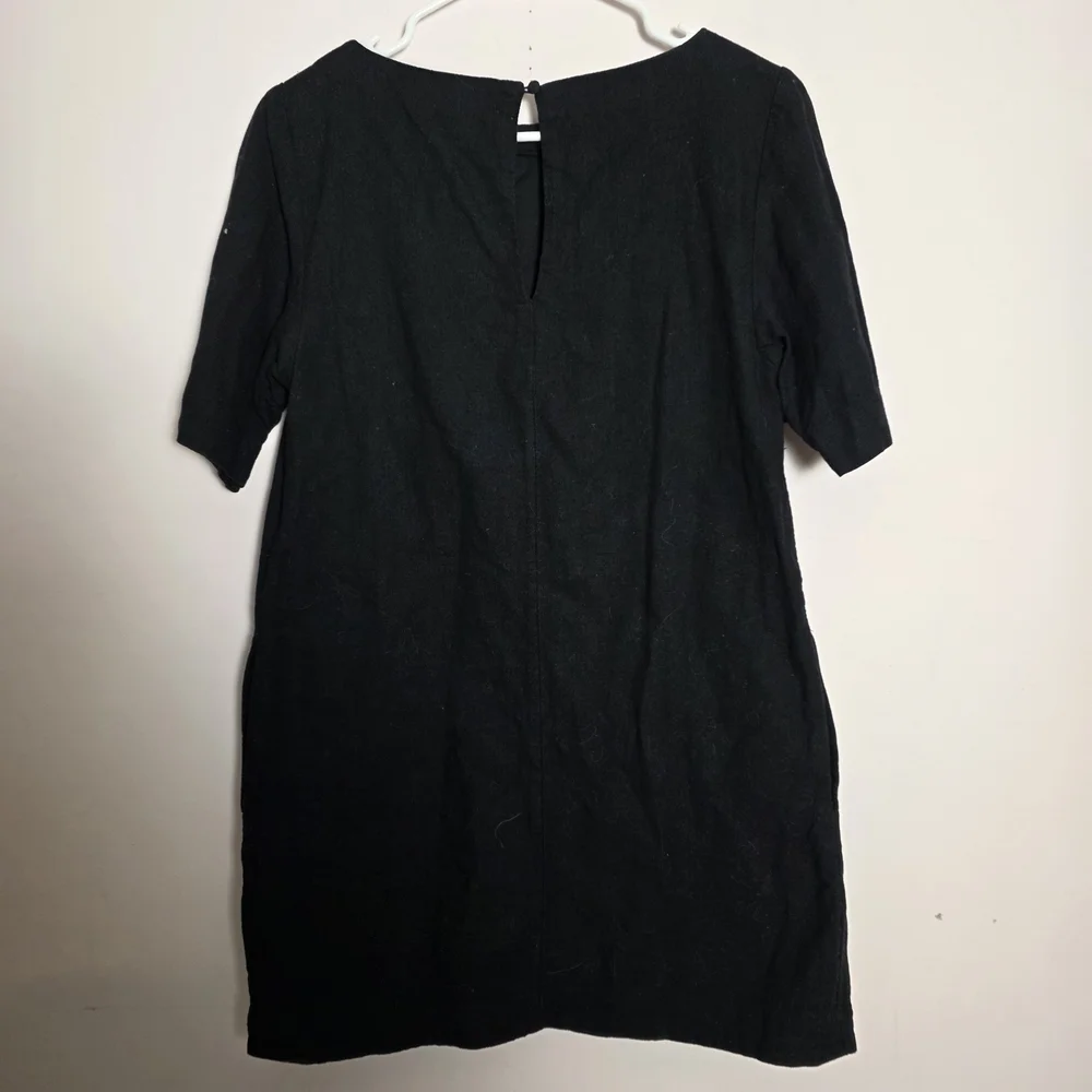 Abercrombie & Fitch Black Linen Blend Shift Dress Small Minimalist Short Sleeve - Picture 2 of 6